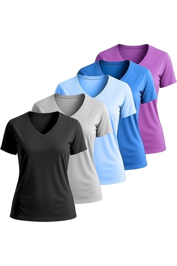 5 Pack Dry Fit Shirts for Women Workout Tops Short Sleeve V Neck Womens T Shirts for Yoga Running Pilates S-3X