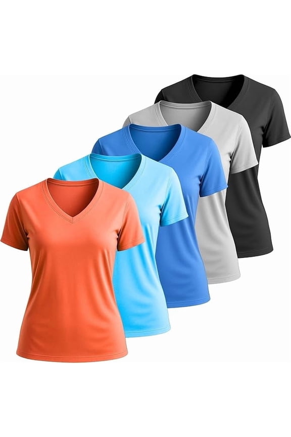 5 Pack Dry Fit Shirts for Women Workout Tops Short Sleeve V Neck Womens T Shirts for Yoga Running Pilates S-3X