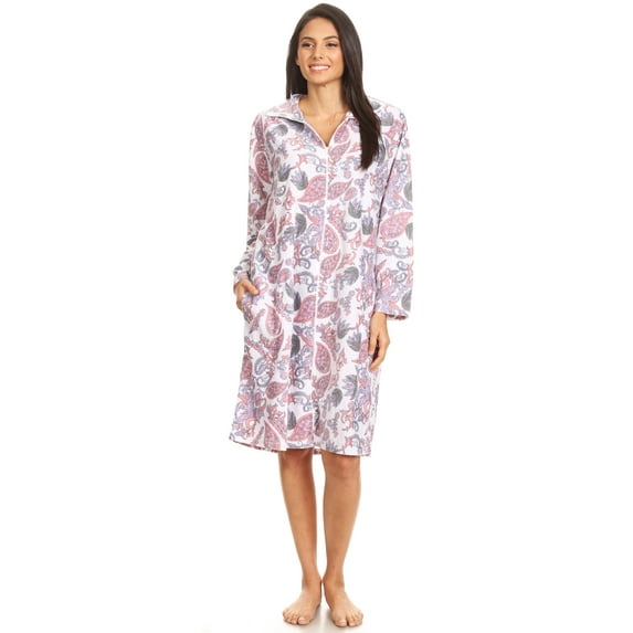 Lati Fashion Fleece Women Nightgown Sleepwear Pajamas Female Long Sleeve Sleep Dress Nightshirt Gray 3X