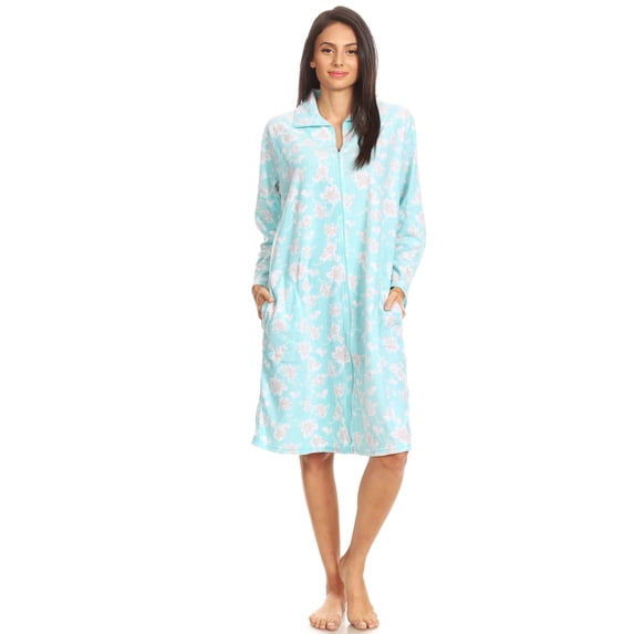 Lati Fashion Fleece Women Nightgown Sleepwear Pajamas Female Long Sleeve Sleep Dress Nightshirt Green 3X