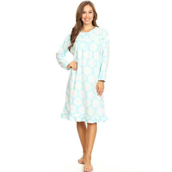Lati Fashion Fleece Women Nightgown Sleepwear Pajamas Female Long Sleeve Sleep Dress Nightshirt Green 3X