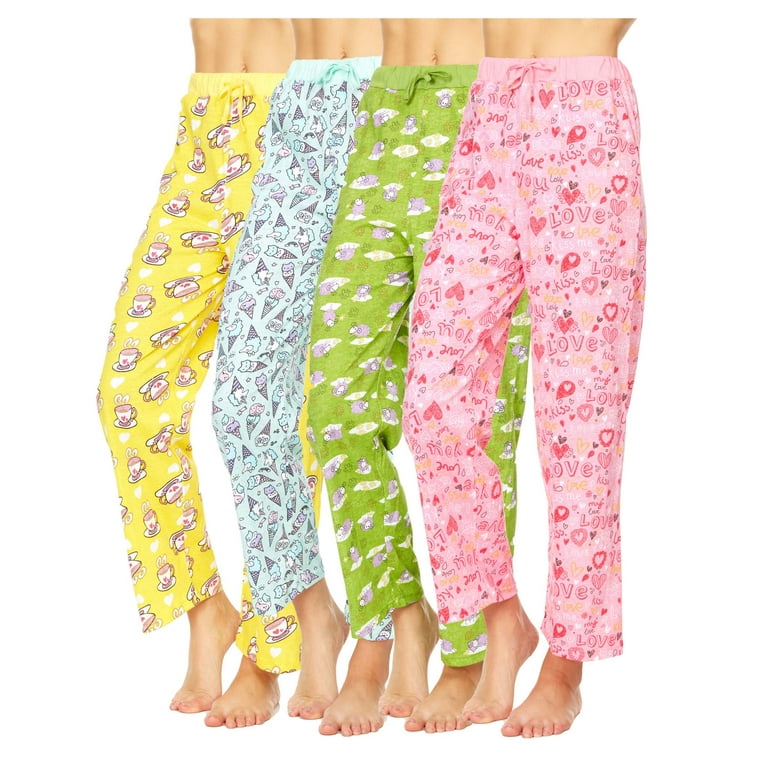 Lati Fashion Woman Pajamas Pants Female PJs Sleepwear (Pack of 4 Colors)  Size Large