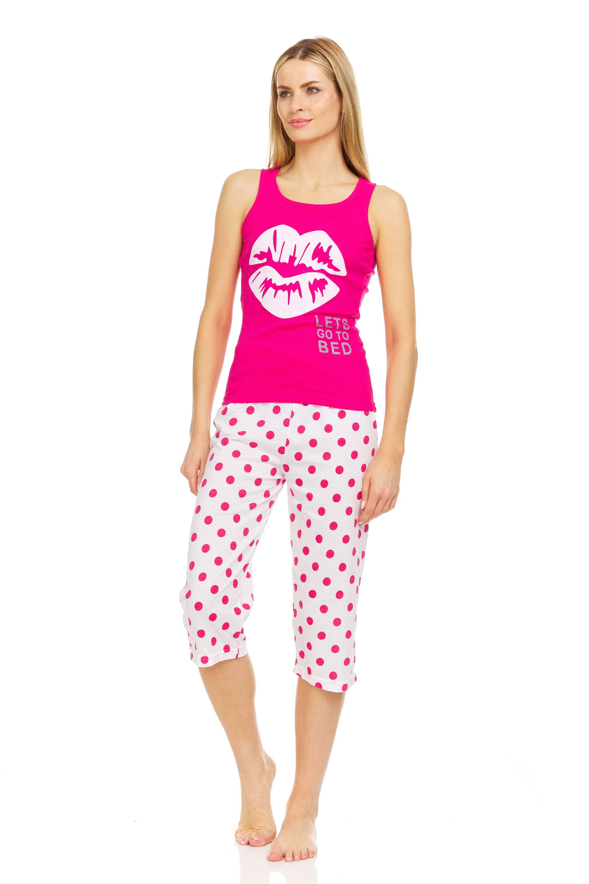Lati Fashion Women Capri Pajamas set 100% Cotton Sleeveless Female Pajamas  Set Fuchsia Size xx-Large 