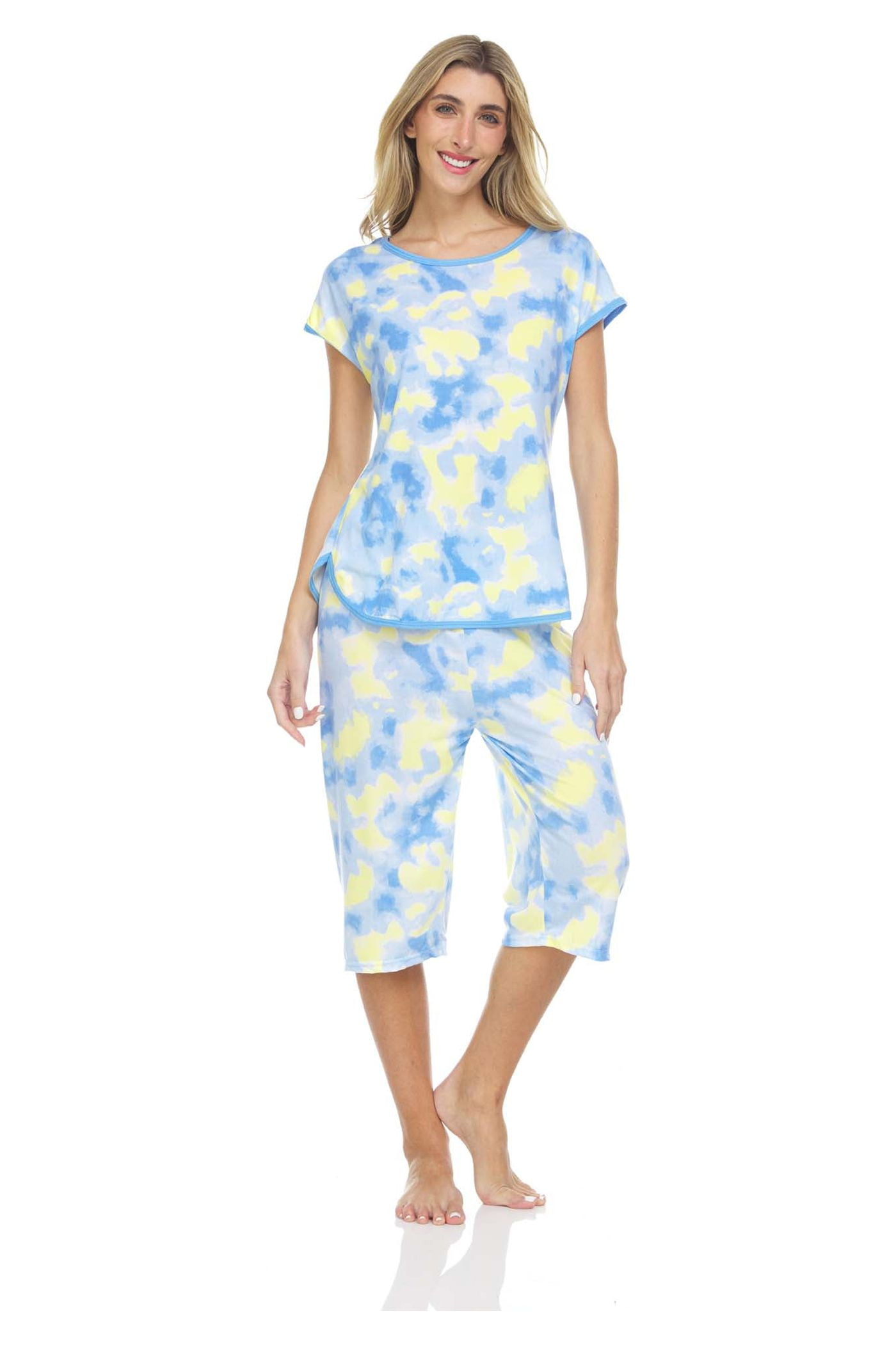 Lati Fashion Women Capri and Short Sleeve Top 2-Piece Female Pajamas ...