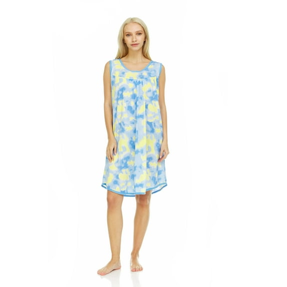 Lati Fashion Women Night Gown Sleeveless Sleepwear Female Woman Sleep Nightshirt Blue Size Large