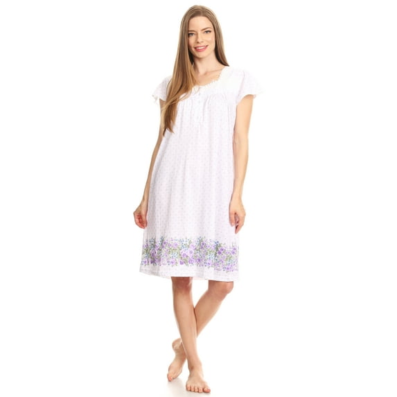 Lati Fashion Women Nightgowns Short Sleeve Female Nightgowns & Sleepshirts Purple S
