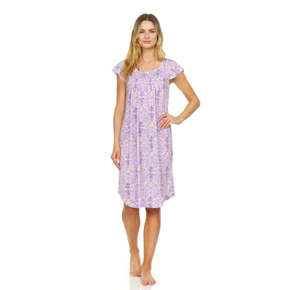 Lati Fashion Women Nightgowns Short Sleeve Female Nightgowns & Sleepshirts Purple M