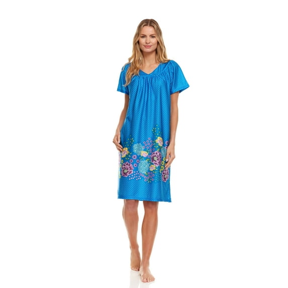 Lati Fashion Women Nightgown Sleepwear Female Sleep Dress Nightshirt Blue S