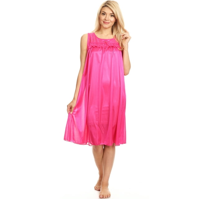 Lati Fashion Women Nightgown Sleepwear Female Sleep Dress Nightshirt Fuchsia Xxxl 3694