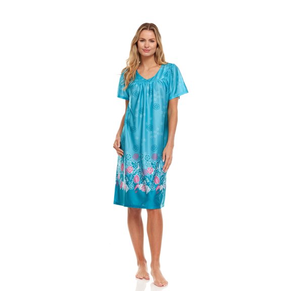 Lati Fashion Women Nightgown Sleepwear Female Sleep Dress Nightshirt Teal L