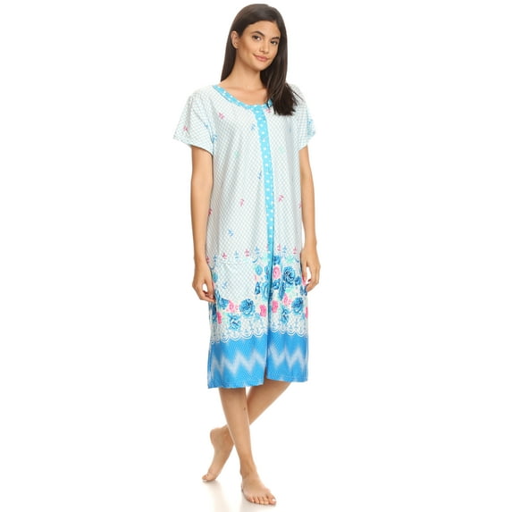 Lati Fashion Women Nightgowns Short Sleeve Female Nightgowns & Sleepshirts Blue Size 2X