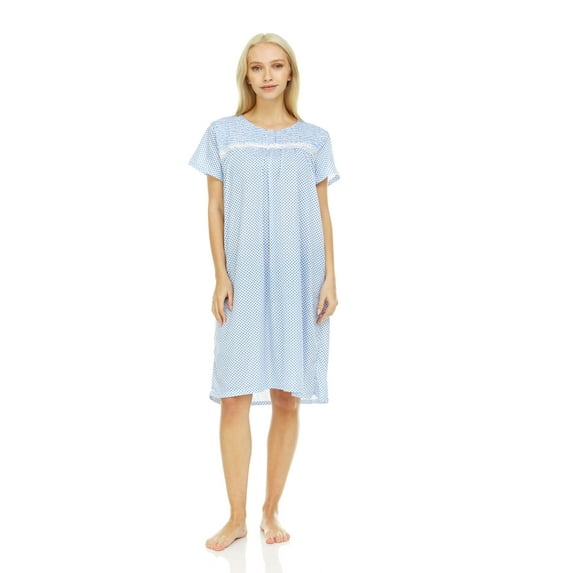 Lati Fashion Women Nightgowns Short Sleeve Female Nightgowns & Sleepshirts Blue Size Large