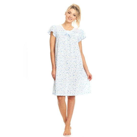 Lati Fashion Women Nightgowns Short Sleeve Female Nightgowns & Sleepshirts Blue XL