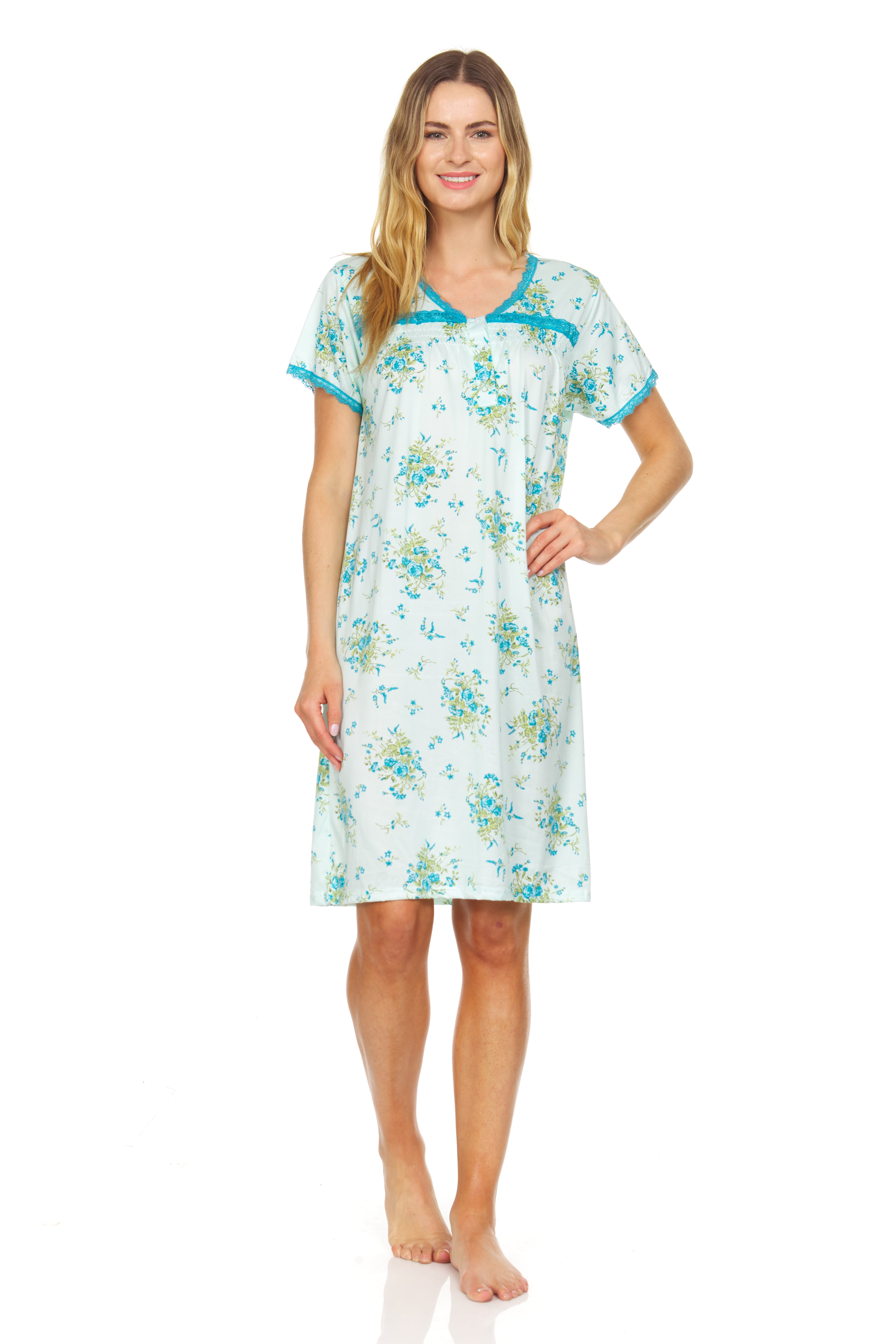 RECHARGE & RENEW Nightgowns for Women Soft Modal Short Sleeves Lightweight  & Sexy Ladies Long Nightdress, Lake Blue & Pink, Large : :  Clothing, Shoes & Accessories