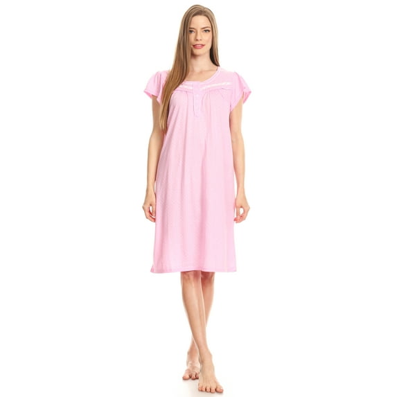Lati Fashion Women Nightgowns Short Sleeve Female Nightgowns & Sleepshirts Pink M