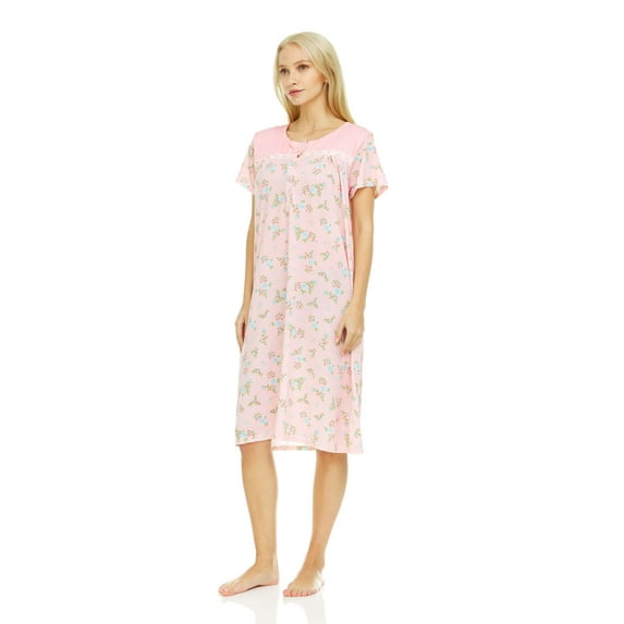 Lati Fashion Women Nightgowns Short Sleeve Female Nightgowns & Sleepshirts Pink Size Medium