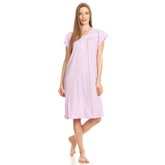 Lati Fashion Women Nightgowns Short Sleeve Female Nightgowns & Sleepshirts Purple L
