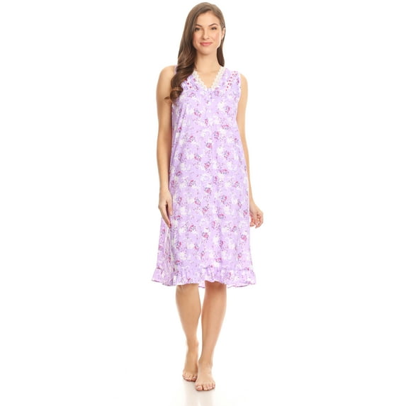 Lati Fashion Women Nightgowns Short Sleeve Female Nightgowns & Sleepshirts Purple M