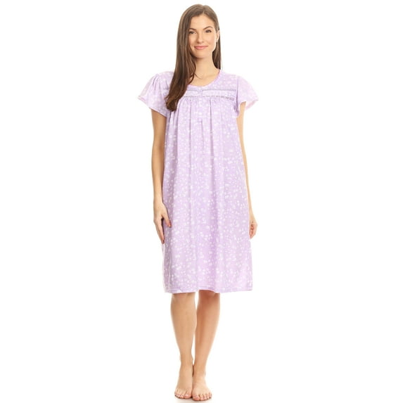 Lati Fashion Women Nightgowns Short Sleeve Female Nightgowns & Sleepshirts Purple M