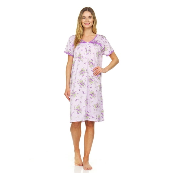 Lati Fashion Women Nightgowns Short Sleeve Female Nightgowns & Sleepshirts Purple Size 3X