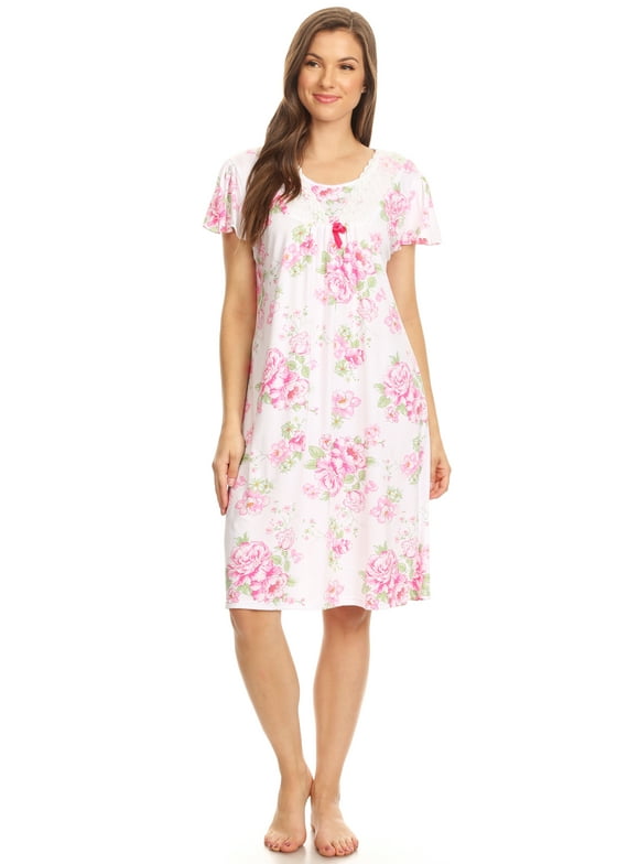 Lati Fashion Women Nightgowns Short Sleeve Female Sleepshirts Polyester and Spandex Pink Size 1x