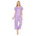thumbnail image 1 of Lati Fashion Women Pajamas Set Capri and Button Down Top Short Sleeve, 2-Piece Female Pajamas Set Purple L, 1 of 4