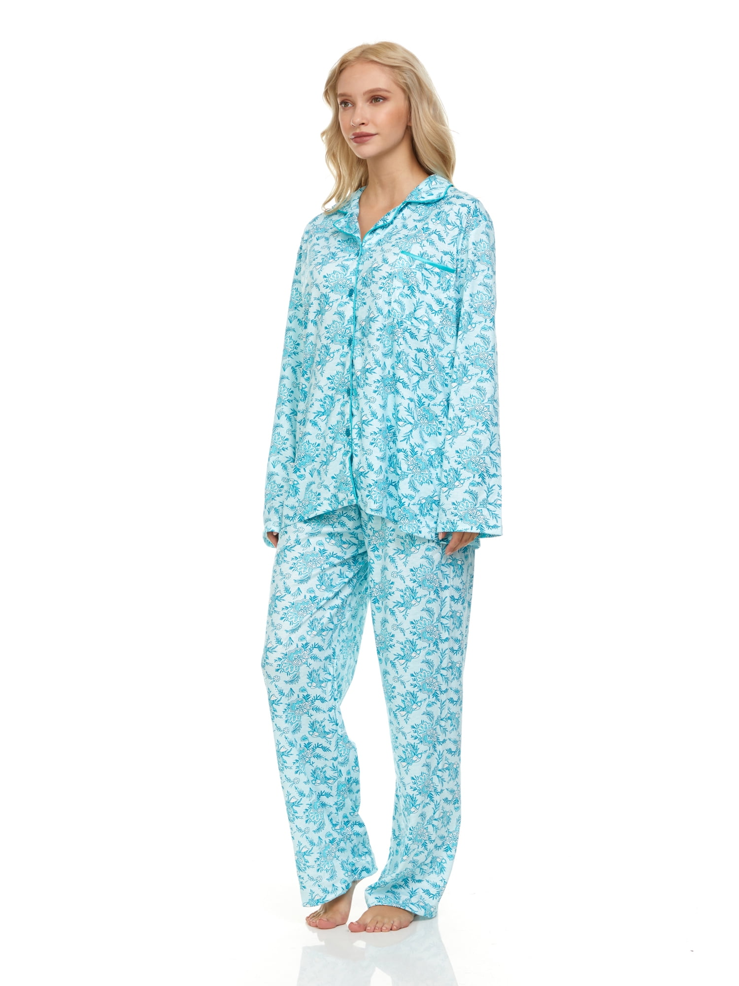 Lati Fashion Women Pajamas Set Pants and Top Long Sleeve, 2Piece Female Pajamas Set Green M