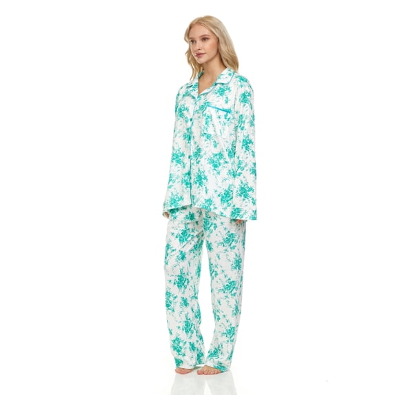 Lati Fashion Women Pajamas Set Pants and Top Long Sleeve, 2-Piece Female Pajamas Set Green XXXL