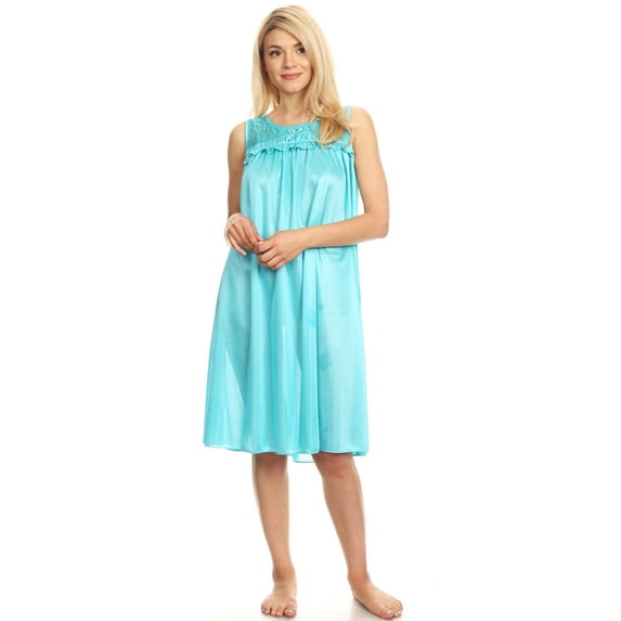 Lati Fashion Women Nightgown Sleepwear Female Sleep Dress Nightshirt Teal XXL