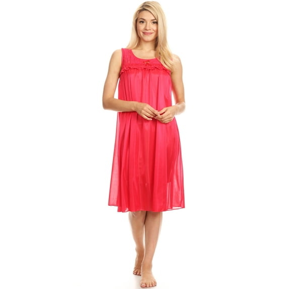 Lati Fashion Women Nightgown Sleepwear Female Sleep Dress Nightshirt Red L