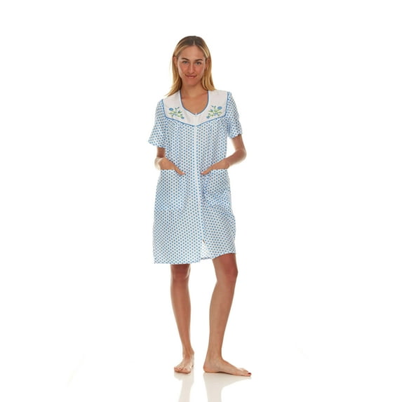 Lati Fashion Women Snaps Front Duster Short Sleeve Female Nightgowns & Sleepshirts Blue Size 2X