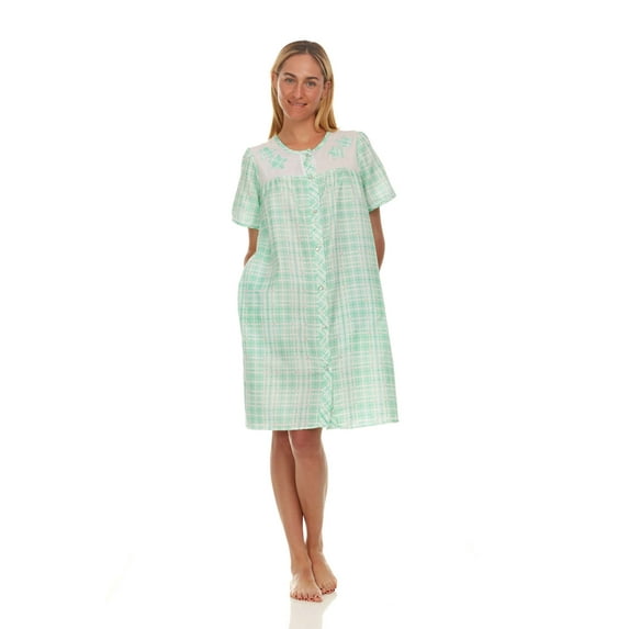 Lati Fashion Women Snaps Front Duster Short Sleeve Female Nightgowns & Sleepshirts Green Size Large
