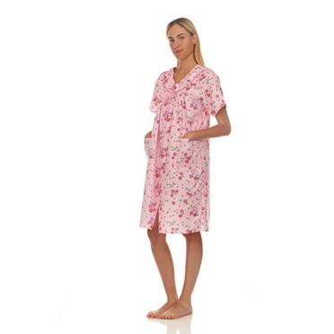 Lati Fashion Women Snaps Front Duster Short Sleeve Female Nightgowns & Sleepshirts Pink Size Large