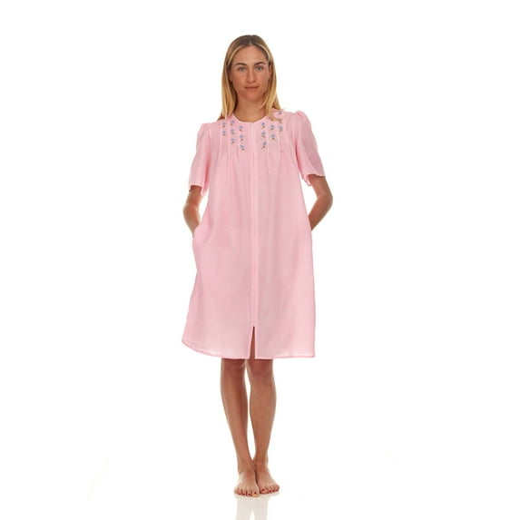 Lati Fashion Women Snaps Front Duster Short Sleeve Female Nightgowns & Sleepshirts Pink Size X-Large