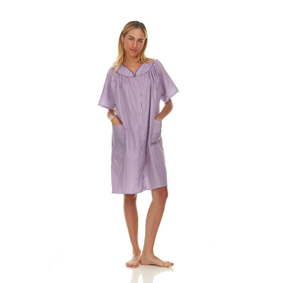 Lati Fashion Women Snaps Front Duster Short Sleeve Female Nightgowns & Sleepshirts Purple Size Large