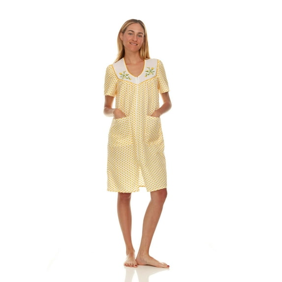 Lati Fashion Women Snaps Front Duster Short Sleeve Female Nightgowns & Sleepshirts Yellow Size 3X