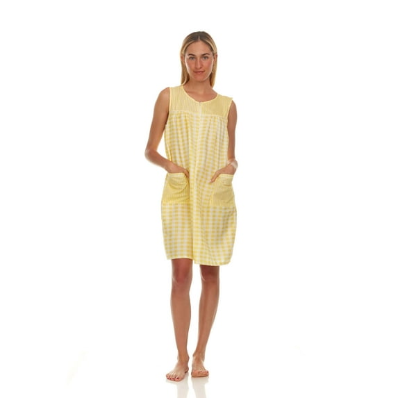 Lati Fashion Women Zipper Front Duster Sleeveless Female Nightgowns & Sleepshirts Yellow Size Large