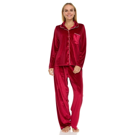 Lati Fashion Women's Velvet Long Sleeve Pajamas Sleepwear with Button Front and Pocket