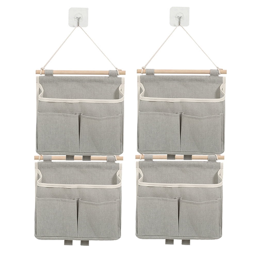 Latiable 4Pcs Wall Hanging Storage Caddy Bag,Over Door Hanging Storage Bags Wall Mount Hangable OrganizerFile Magazine Waterproof Linen Cotton Fabric Living Room Bedroom Bathroom (Grey)