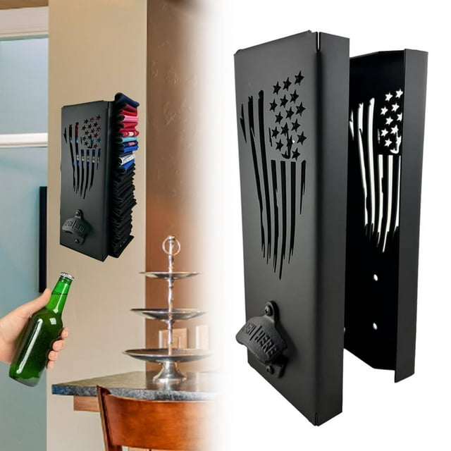 Latiable Can Cooler Holder with Bottle Opener, Wall Mounted Can Cooler