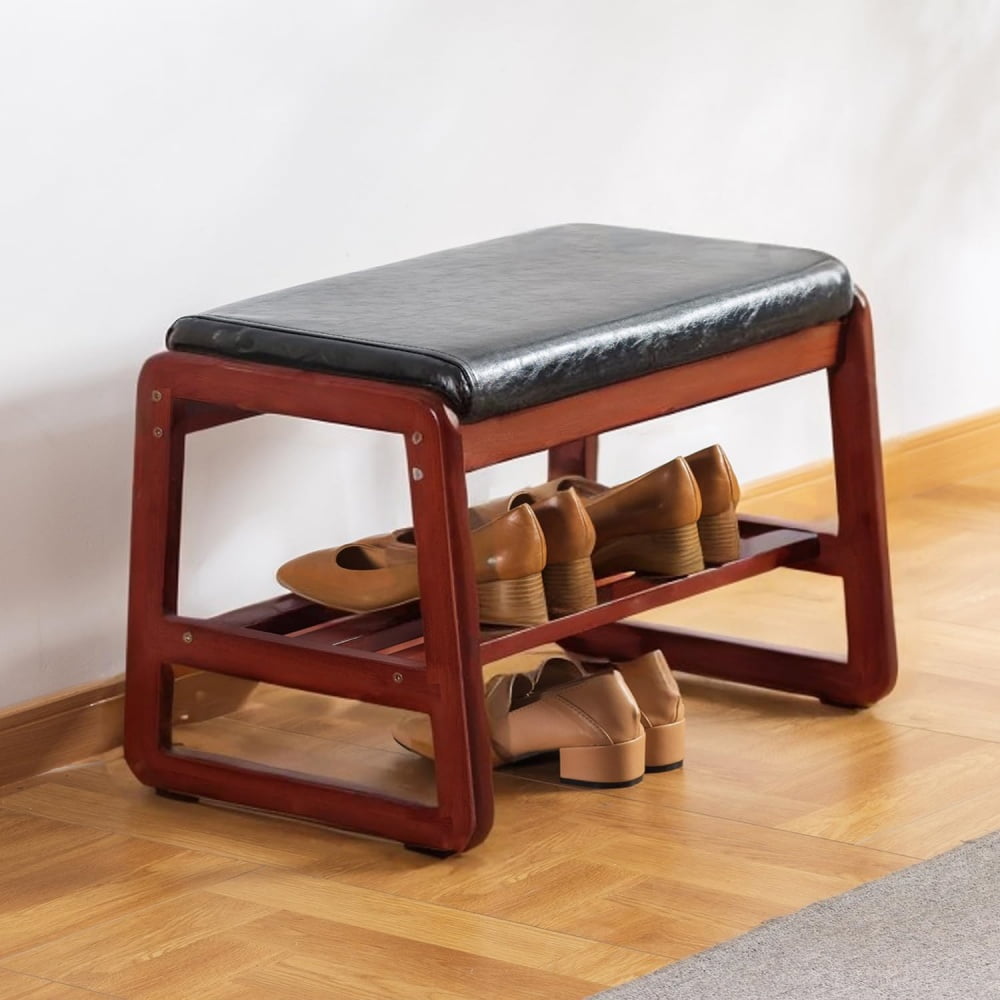 Latifolia Black Wood Bench - Entryway Shoe Storage Bench with Cushion ...