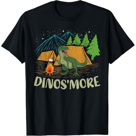 Latimore Camping S'More Dinosaur Lover Dinosaur Camping T-Shirt - Black, Unisex-Adu All Size S-5Xl