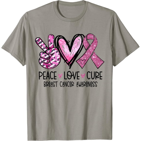 Latimore Peace Love Cure Pink Ribbon Cancer Breast Awareness T-Shirt All Size S-5Xl