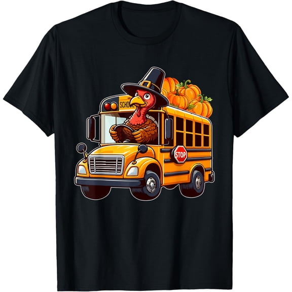 Latimore Turkey Driving School Bus Thanksgiving Driver Fall Pumpkins T-Shirt All Size S-5Xl