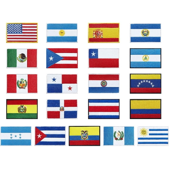 Latin America 21 Countries Flag Patch Spanish Language Speaking Assorted Latino Flags Embroidered Patches National Flags Military Tactical Patch for Clothes Hat Backpacks Pride Decor(21Pack)