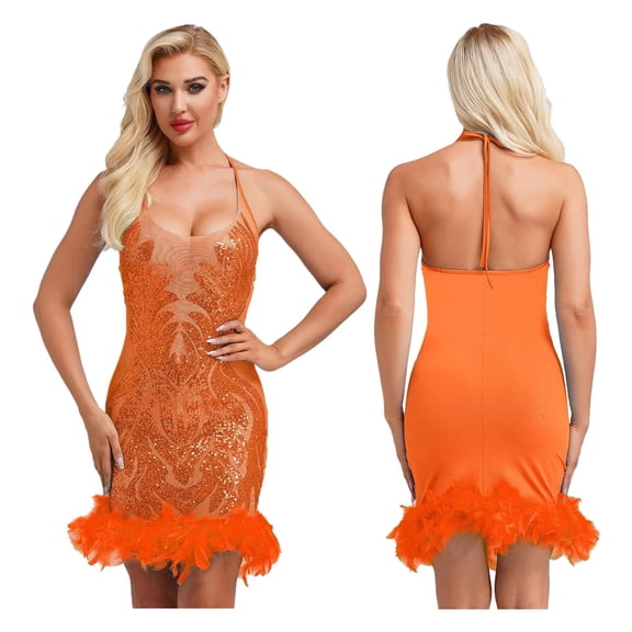 Latin Ballroom Performance Dress Women Halter Sleeveless Sheer Mesh Bodycon Lyrical Sequined