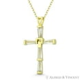 thumbnail image 1 of Latin Cross 5-Stone Baguette Cut Cubic Zirconia CZ Crystal 34x20mm (1.3x0.8in) Christian Pendant & Chain Necklace in .925 Sterling Silver w/ 14k Yellow Gold, 1 of 1