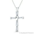 thumbnail image 1 of Latin Cross 5-Stone Baguette Cut Cubic Zirconia CZ Crystal 34x20mm (1.3x0.8in) Christian Pendant & Chain Necklace in .925 Sterling Silver w/ Rhodium, 1 of 1
