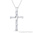 thumbnail image 1 of Latin Cross 5-Stone Baguette Cut Cubic Zirconia CZ Crystal 34x20mm (1.3x0.8in) Christian Pendant in .925 Sterling Silver w/ Rhodium, 1 of 1