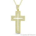 thumbnail image 1 of Latin Cross Cubic Zirconia CZ Crystal Pave 39x20mm (1.5x0.8in) Christian Pendant in .925 Sterling Silver w/ 14k Yellow Gold, 1 of 1